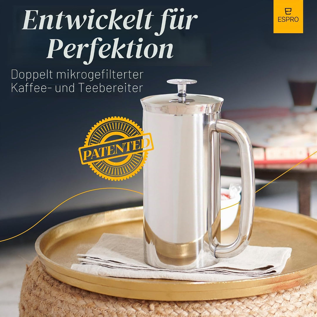 ESPRO P7 French Press Kaffeebereiter – Doppelwandig isoliert aus Edelstahl mit Mikrofilter, 950 ml,