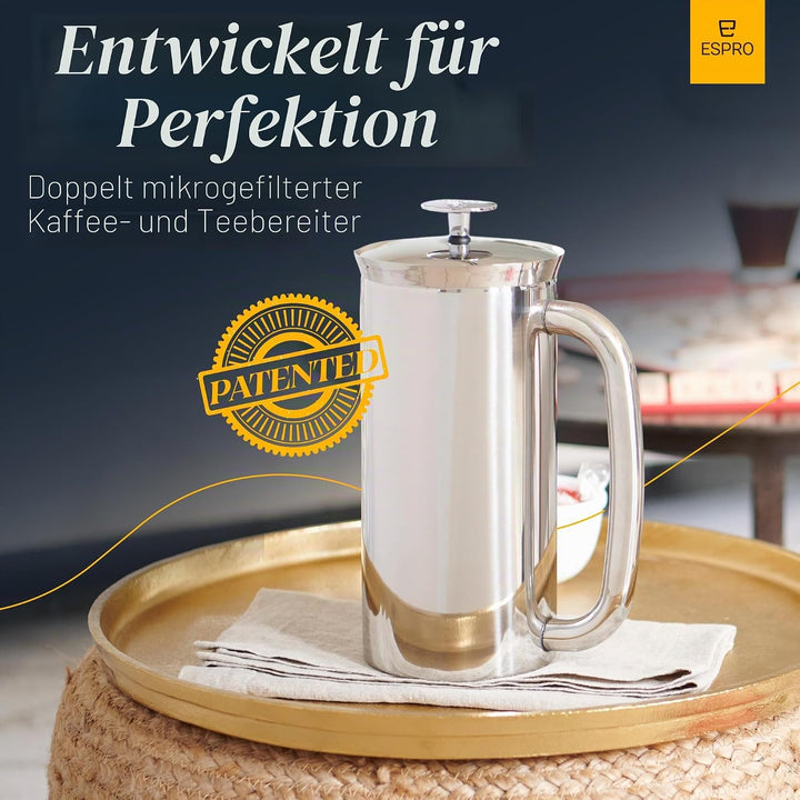 ESPRO P7 French Press Kaffeebereiter – Doppelwandig isoliert aus Edelstahl mit Mikrofilter, 950 ml,