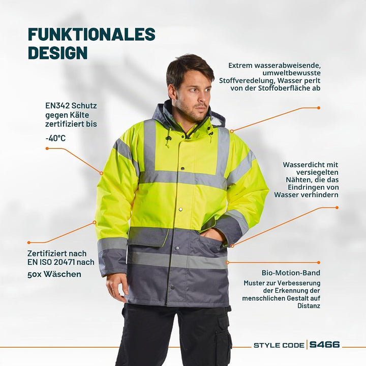 Portwest Warnschutz Kontrast Traffic-Jacke, Grösse: 5XL, Farbe: Gelb, S466YER5XL Gelb 5XL, Gelb 5XL