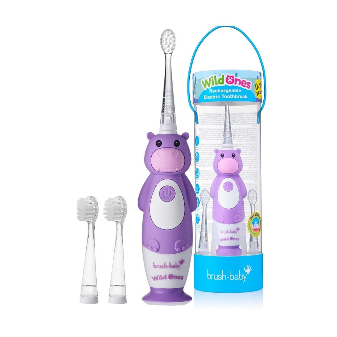 Brush-Baby WildOnes Kinder Elektrische Wiederaufladbare Zahnbürste, 1 Griff, 3 Bürstenköpfe, USB-Lad