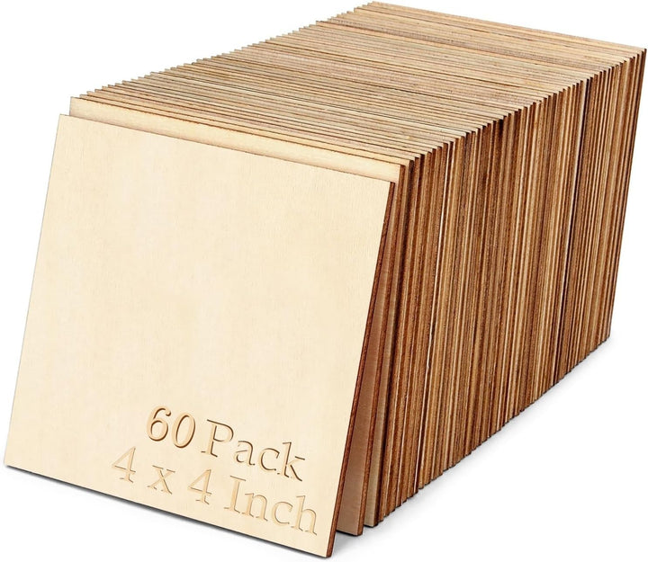 LATERN 60 Stück Unbearbeitete Holzplatten, 10CM x 10CM Quadratisch Rohe Holzscheiben Unbearbeitete N