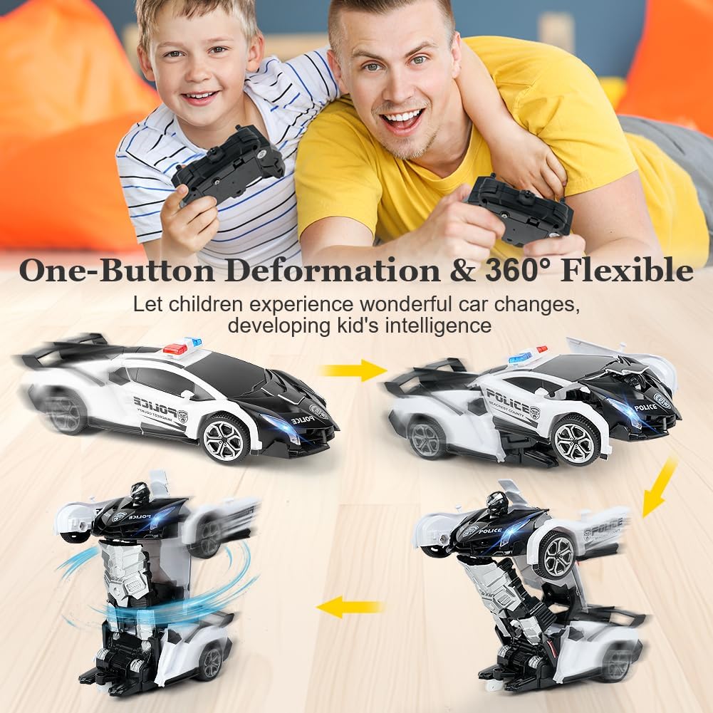 HOTUT Ferngesteuertes Auto, 1:18 Transformator, 2-in-1 Transform Roboter mit 2.4GHz Fernbedienung, P
