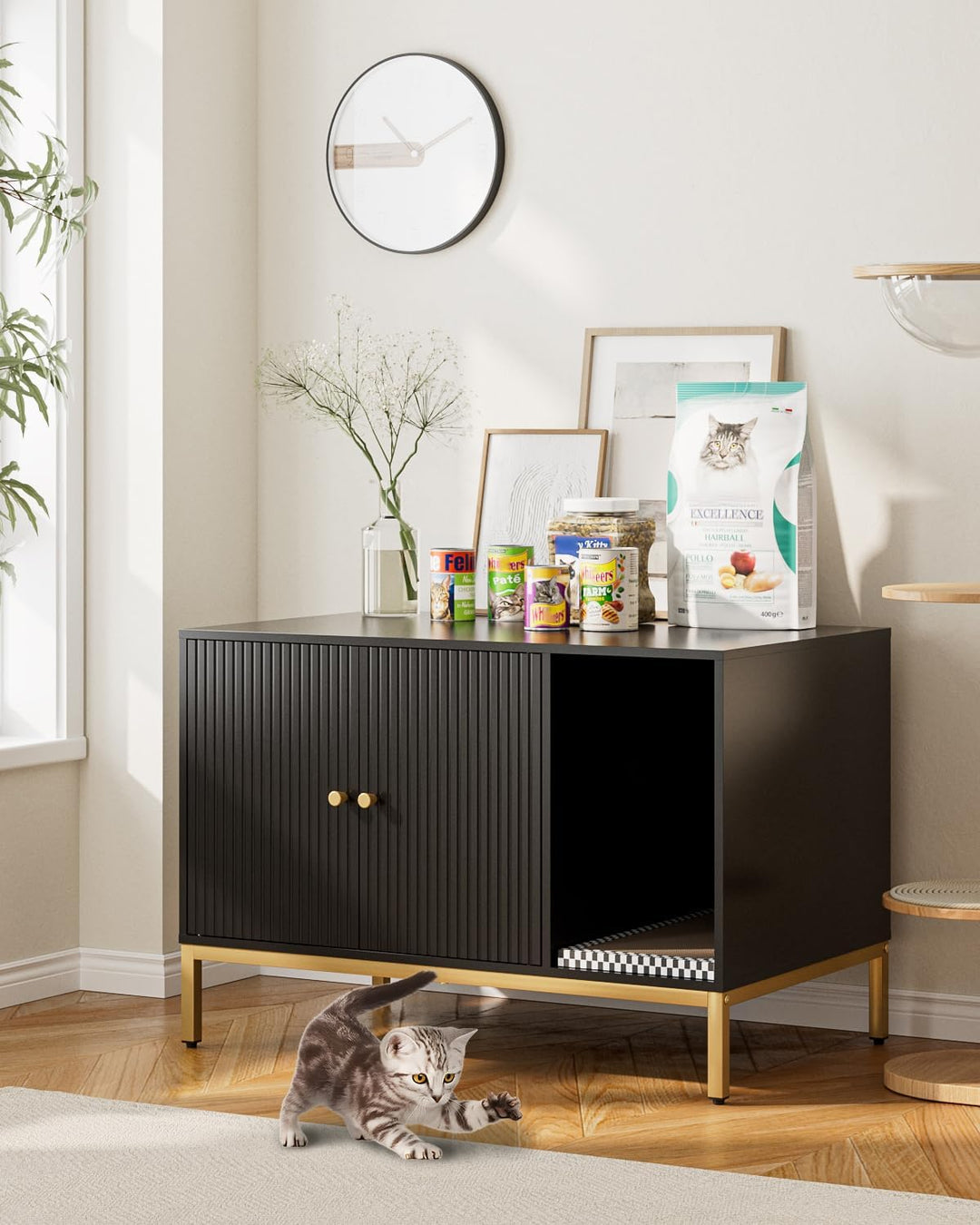 Katzenklo Schrank, Katzenkloschrank mit Doppeltüren, Katzenhaus mit Kratzmatte, hohe Beine, für Katz