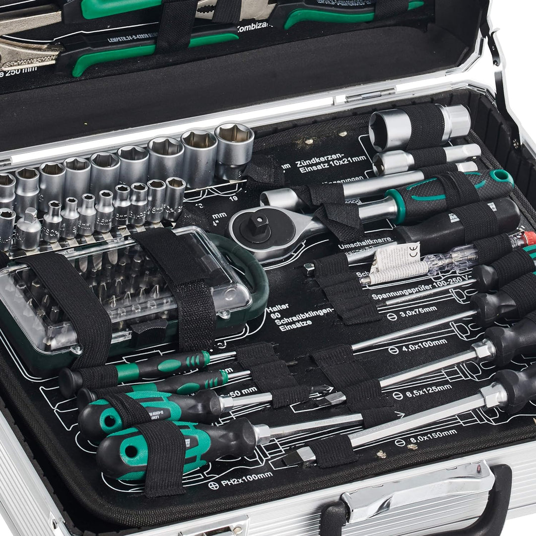 Brüder Mannesmann 124-tlg. Werkzeugsatz im Alukoffer, Silber, M29072 Single, Single