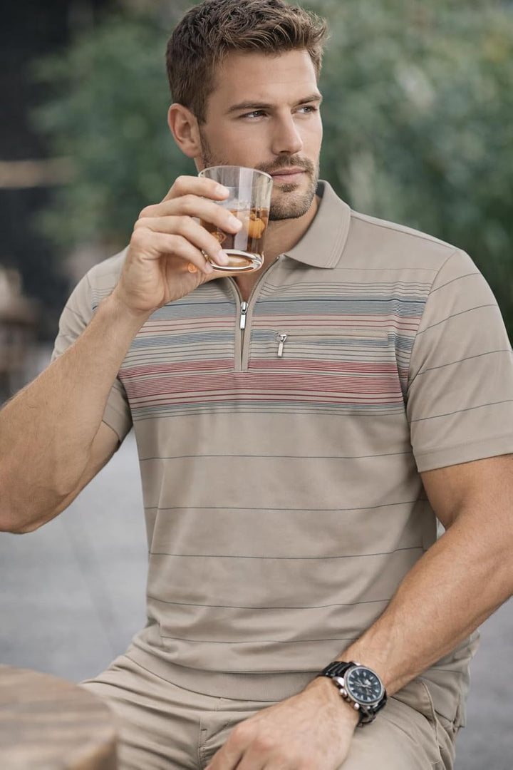 Soltice Herren Kurzarm Poloshirts, Gestreifte Poloshirts, Blousonshirts, Golfshirts mit Brusttaschen