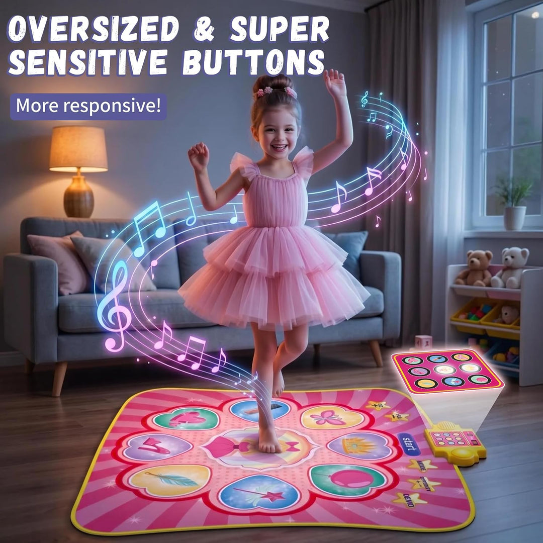 YESHIN 9 Tasten Tanzmatte Kinder mit Musik, LED Licht Dance Mat, 3 Spielmodi, 8 Lieder & 7 Lautstärk