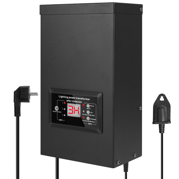 COOLWEST LED Transformator 120W mit Lichtsensor, LED Trafo 230V AC auf 12V AC mit Timer, Transformat