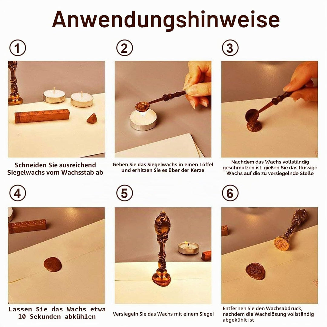 Hogwarts Siegelstempel Set, 7 Pcs Hogwarts Magische Wachssiegel Stempel Set und 1 Pcs Holzgriff, Vin