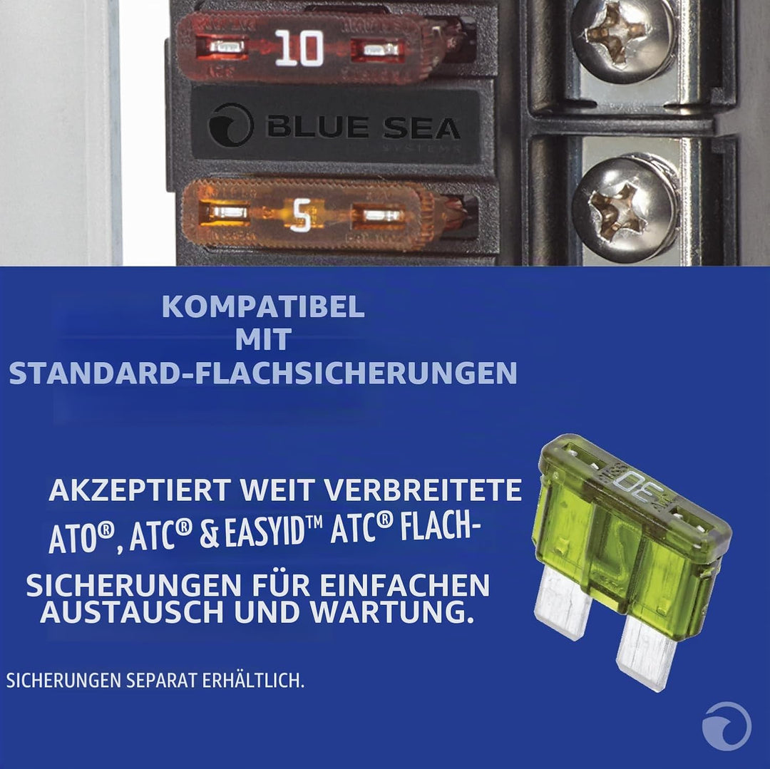 Blue Sea Systems ST Flachsicherungsblock 8 Schaltkreise mit Abdeckung, 8 Schaltkreise mit Abdeckung