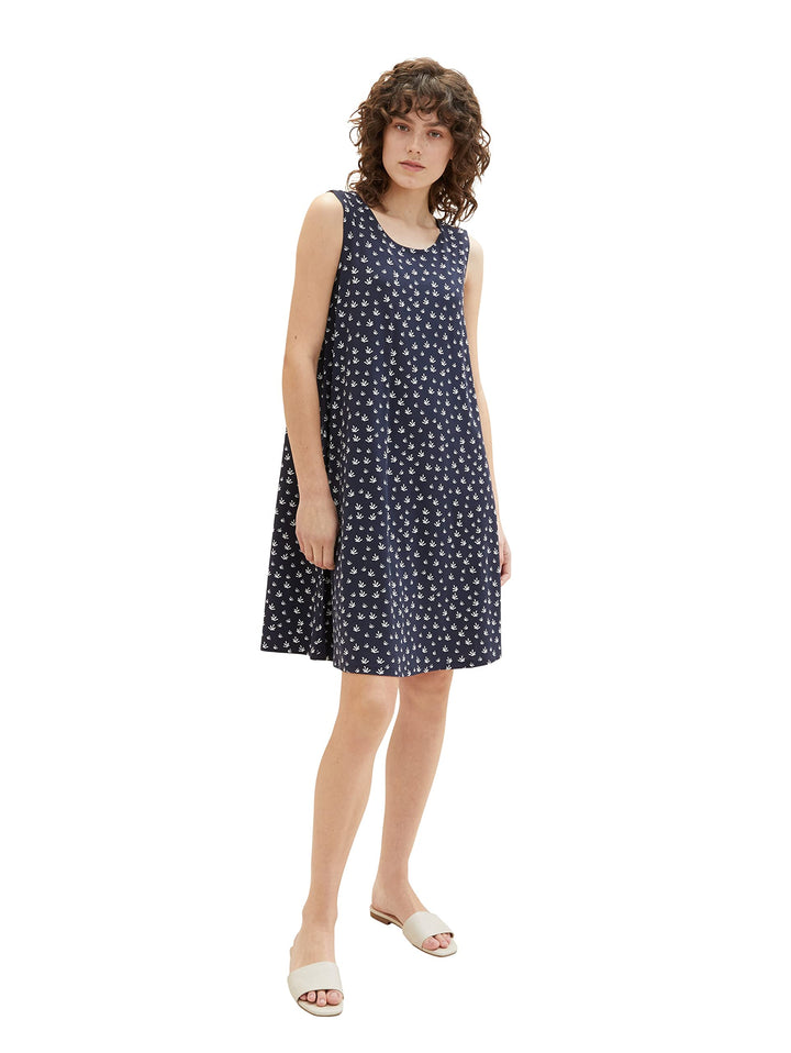 TOM TAILOR Damen Basic Jerseykleid, 32696 - Navy Abstract Leaf Design