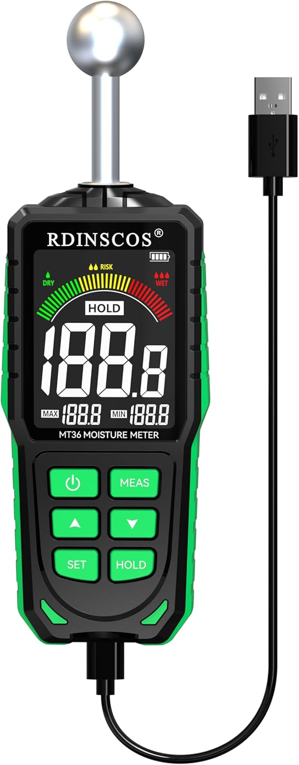 Wiederaufladbar Feuchtigkeitsmessgerät RDINSCOS Wandfeuchtemessgerät Mauerwerk mit Farb-LCD Feuchtig