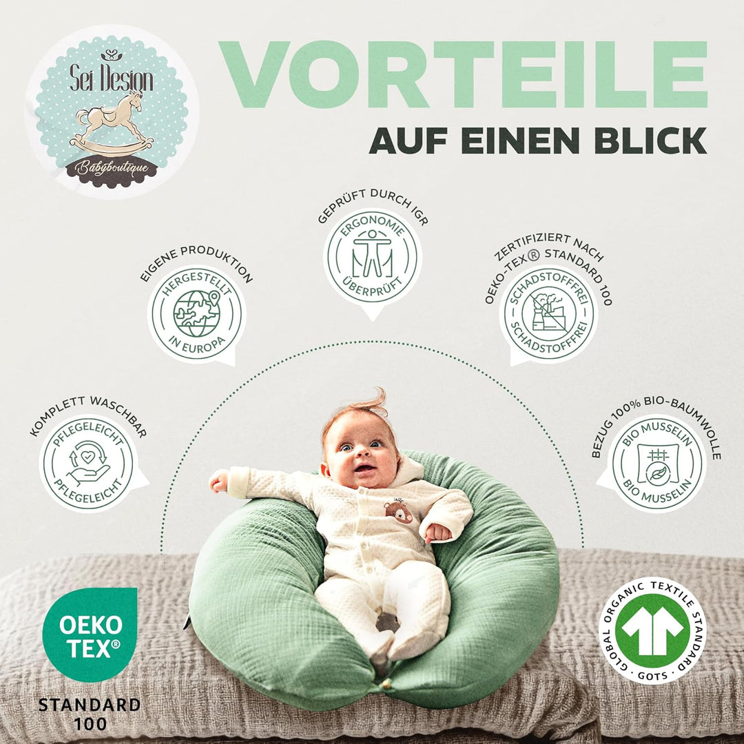 sei Design Stillkissen XXL Mikroperlen-Füllung mit Musselin-Bezug aus Baumwolle [100% Bio-Baumwolle