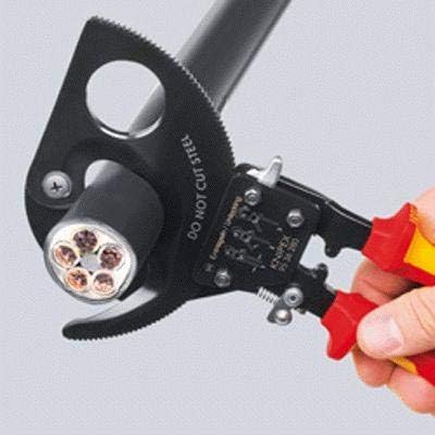 KNIPEX Kabelschneider (Ratschenprinzip) schwarz lackiert, isoliert mit Mehrkomponenten-Hüllen, VDE-g
