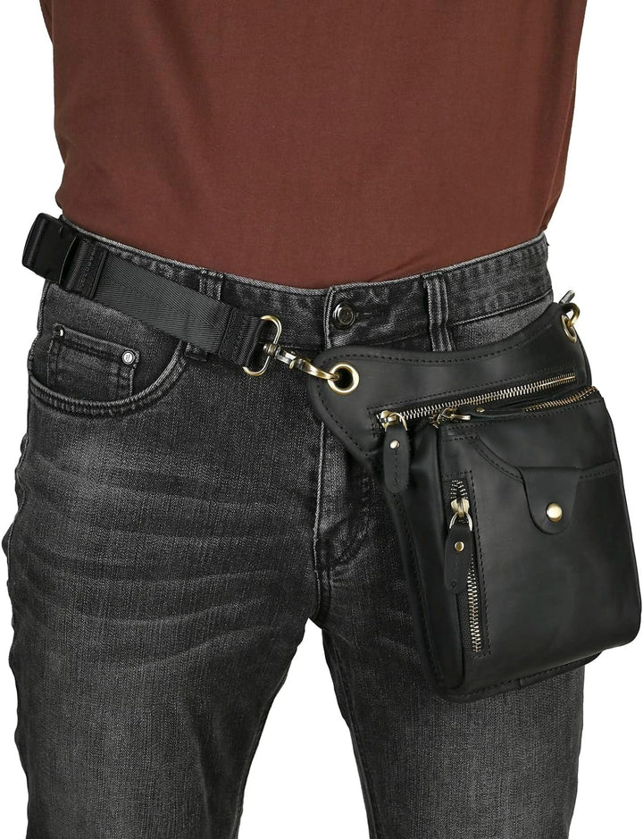 Le'aokuu Herren Echtes Leder Tasche Beinbeutel Beintasche Aussenbeintasche Beinbeuteltasche Reisen H