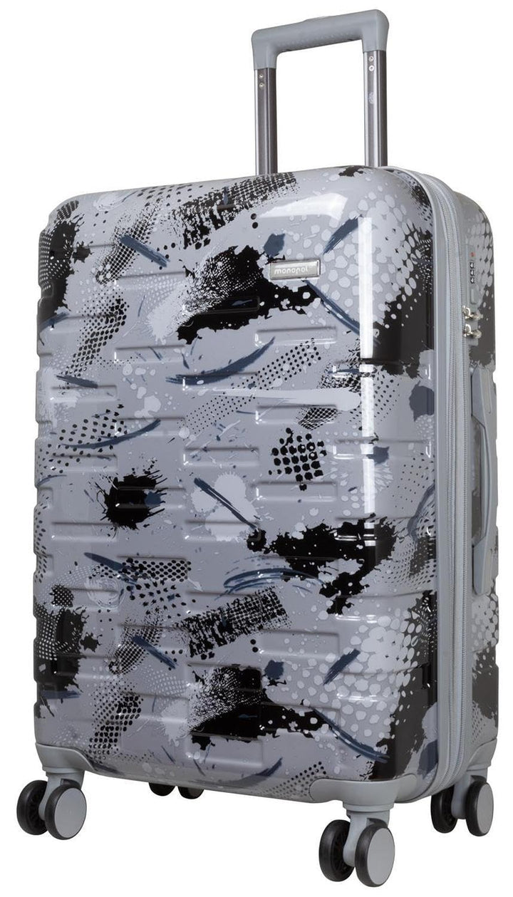 Hartschalen Koffer Trolley Cespara mit Dehnfalte mit modernem Motiv Print - Farbe Silber - Gr. L