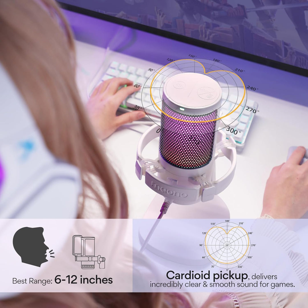 MAONO USB Gaming Mikrofon, Noise Cancellation Kondensator Microphone mit Mute, Gain, Monitoring, Pop