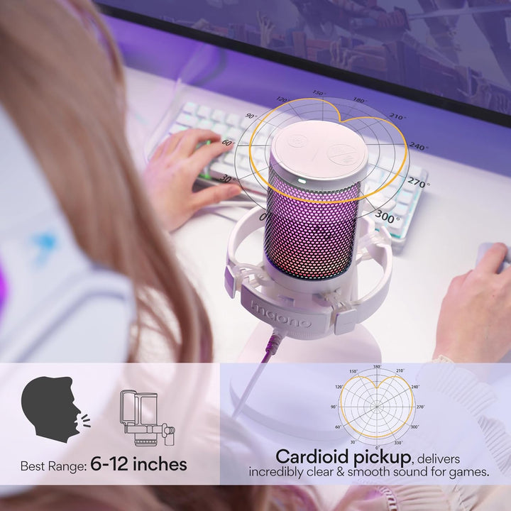 MAONO USB Gaming Mikrofon, Noise Cancellation Kondensator Microphone mit Mute, Gain, Monitoring, Pop