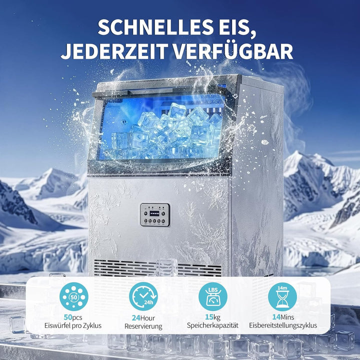 LEADZM Kommerzielle Eiswürfelmaschine Freistehender Eiswürfelbereiter Eismaschine mit Timer, ideal f