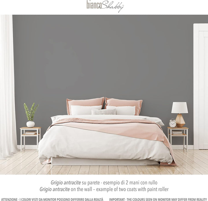 bianco Shabby® Grigio Antracite Kreidefarbe Wasserbasis für Alle Oberflächen einfach zu verarbeiten