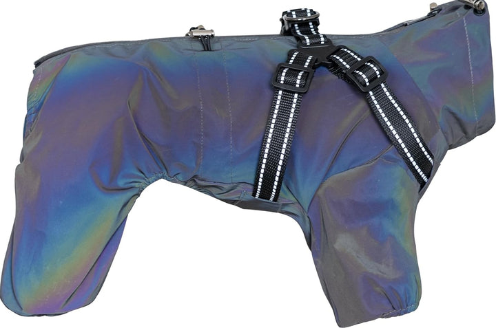 Hundegeschirr-Regenmantel, Verstellbare 4-Bein-Hundejacke mit Geschirr Reflektierender Overall Wasse