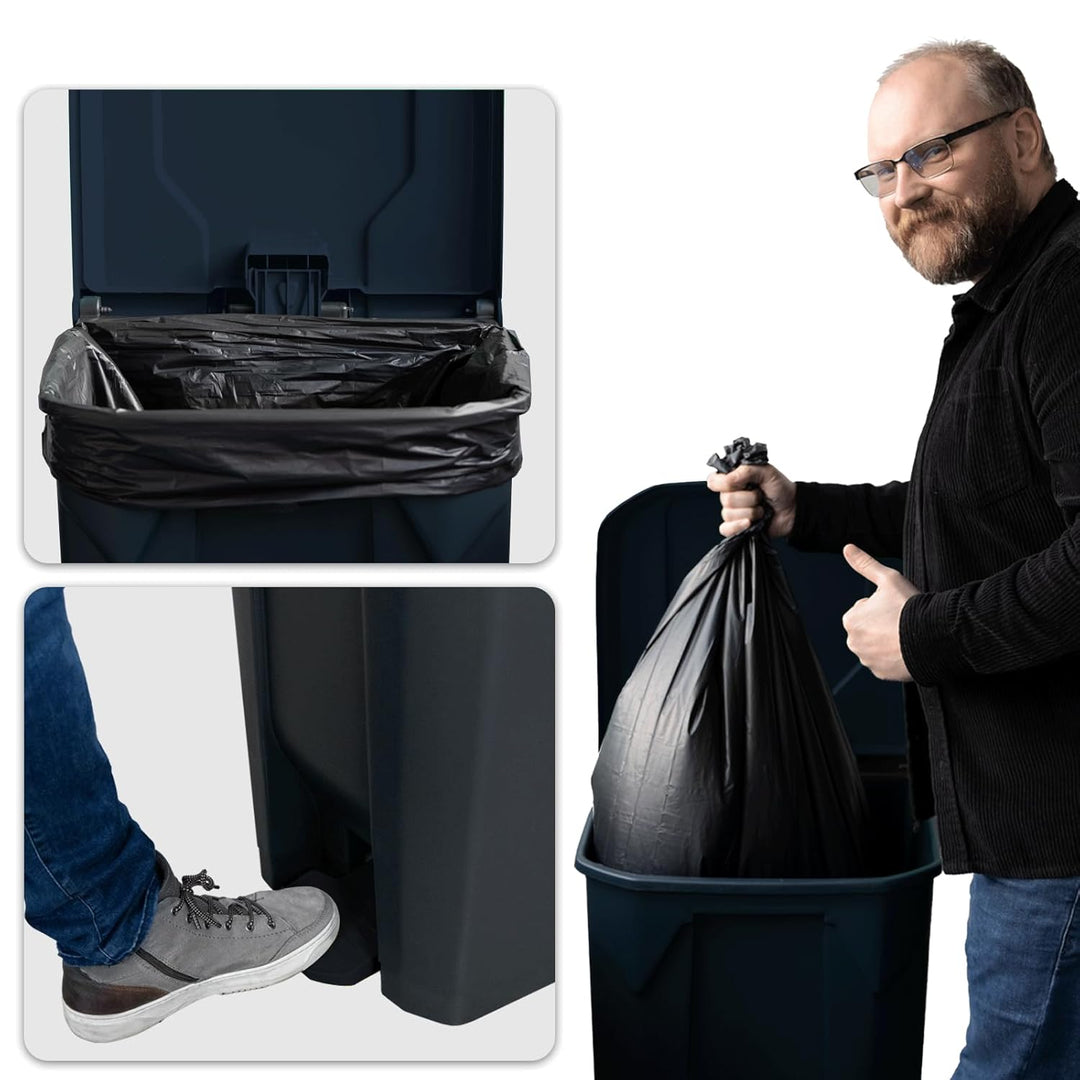 Floordirekt Mülleimer 80 Liter, grauer Deckel, Abfalleimer für Küche und Büro, Mülltrennsystem, Tret