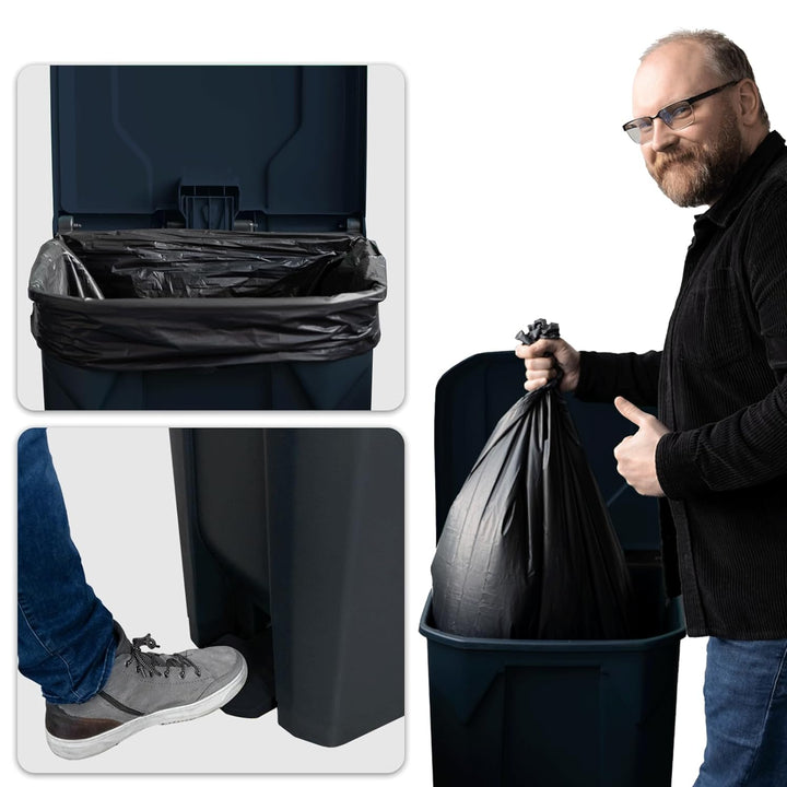 Floordirekt Mülleimer 80 Liter, grauer Deckel, Abfalleimer für Küche und Büro, Mülltrennsystem, Tret