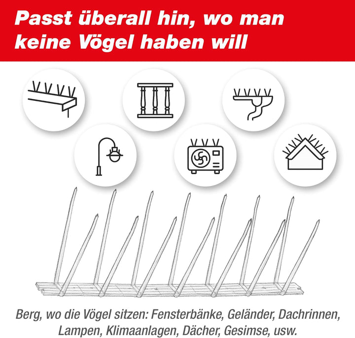 SWISSINNO Taubenabwehr-Spikes, Kunststoff, 300 cm inklusiv Silikontube, Gebrauchsfertig, Taubenabweh