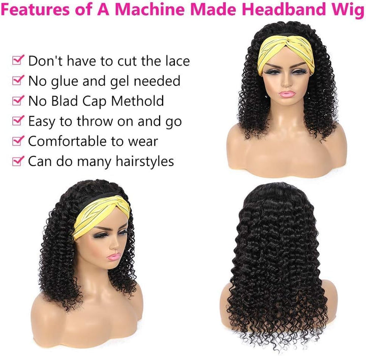 TNICE Headband Wig Human Hair Deep Wave 14 Inch Machine Made None Lace Front Wig Brazilian Virgin Cu
