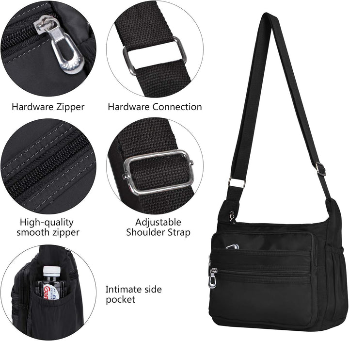 NOTAG Umhängetasche Damen, Wasserdicht Nylon Schultertasche Mehrfachtasche Handtasche mit RFID Geldb