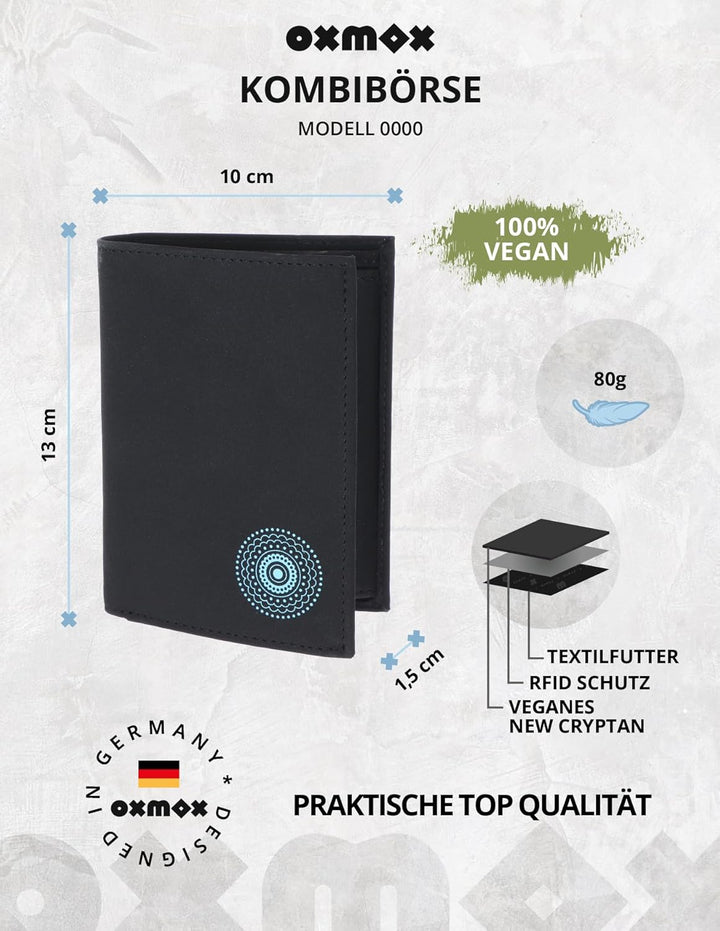 Oxmox Geldbörse New Cryptan RFID Protect Kombibörse Circle Bloom Print Cyan Black schwarz Circle Blo