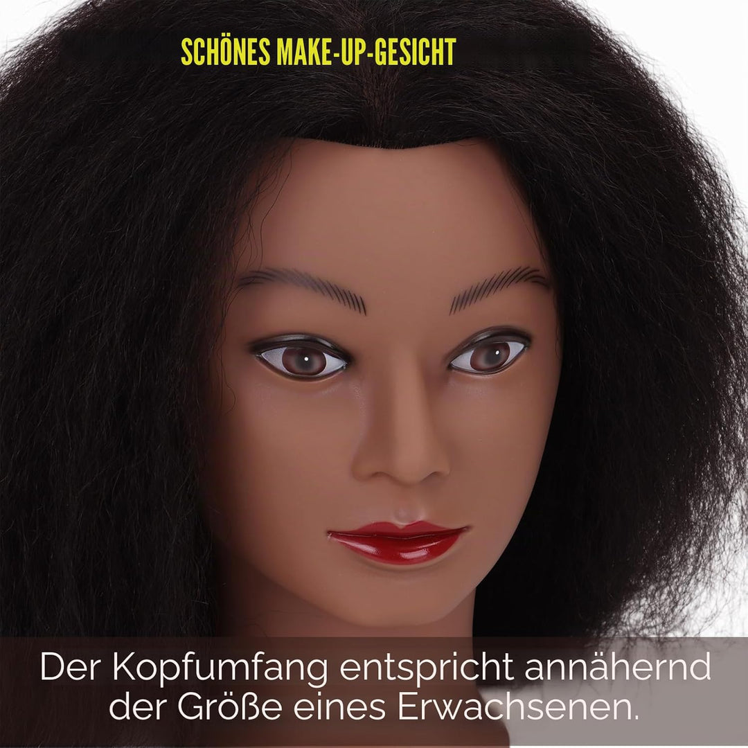 DiazySight schwarzer Mannequinkopf, Afro, 100 % Echthaar, gerader Styling-Kopf, Puppe für Mädchen zu