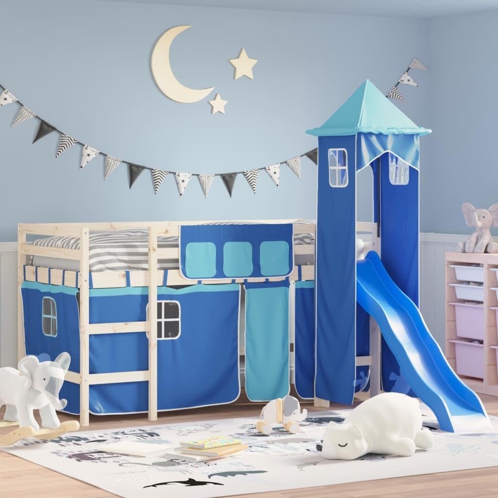 vidaXL Vorhänge für Hochbett mit Turm Blau Polyester, Blau