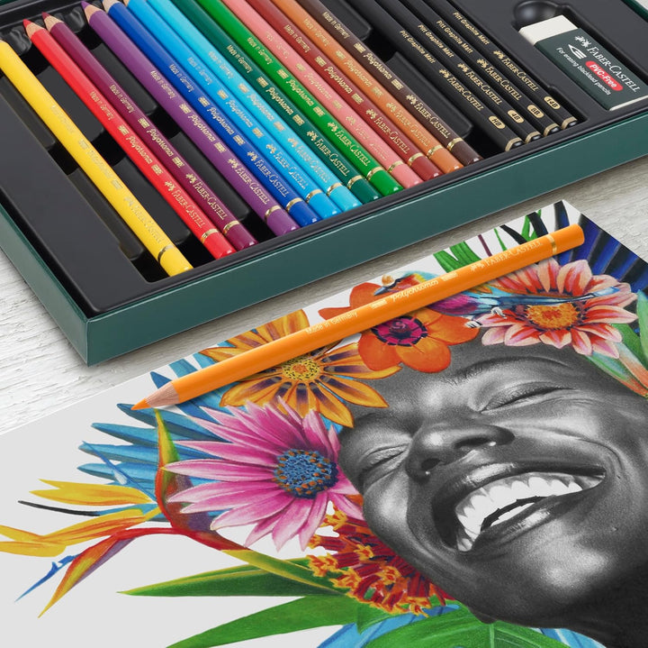 FABER-CASTELL 210054 - Zeichenset 50-teilig mit Polychromos Buntstifte und Bleistifte Pitt Graphite