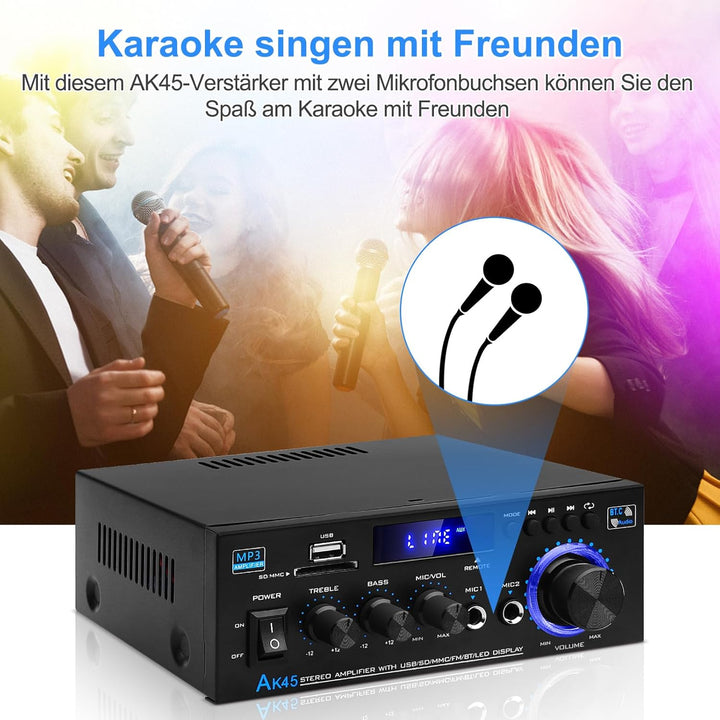 HiFi Verstärker mit Bluetooth, Mini Stereo Audio Amplifier Anlage 2.0 Kanäle 400W X 2 Endverstärker