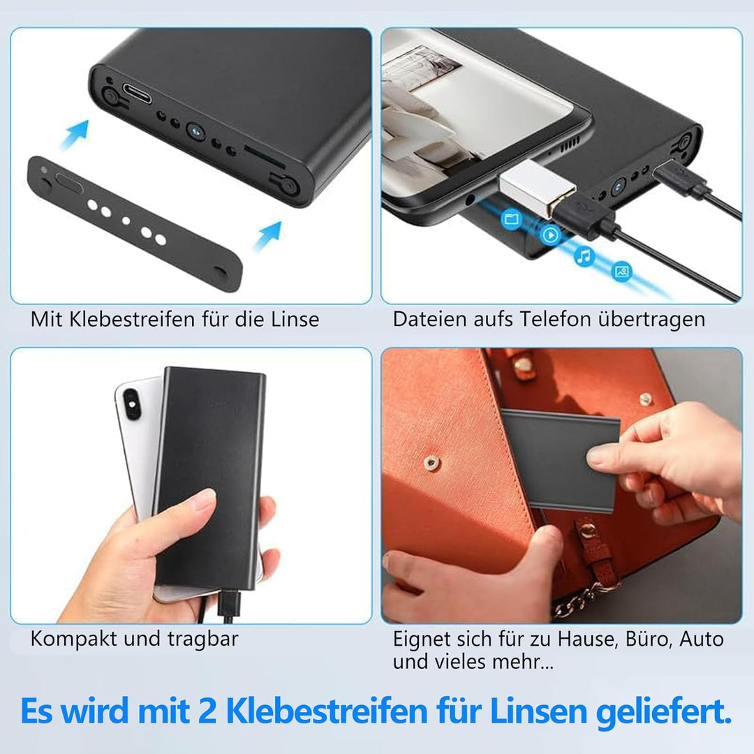 Mini-Kamera,Sicherheitskamera, HD1080P-Indoor/Outdoor-Überwachungskamera,55 Stunden AufnahmezeitMit