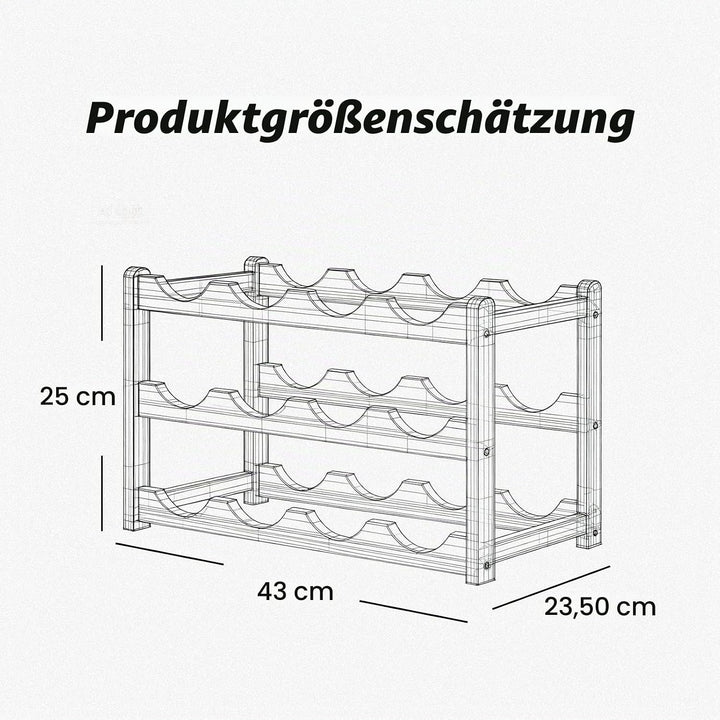 Dreistufiges Weinregal Holz,Flaschenregal,Stapelbares Flaschenregal für 12 Flaschen, Dunkle Oberfläc