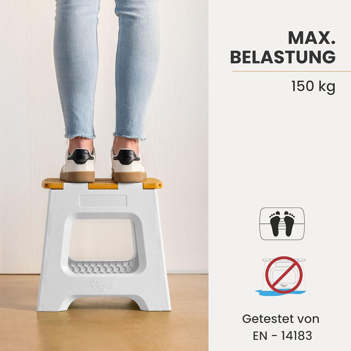 Vigar Kompakte Tritthocker Klappbar für Erwachsene, 27 cm, Klapphocker Faltbar 150 kg rutschfest, Le
