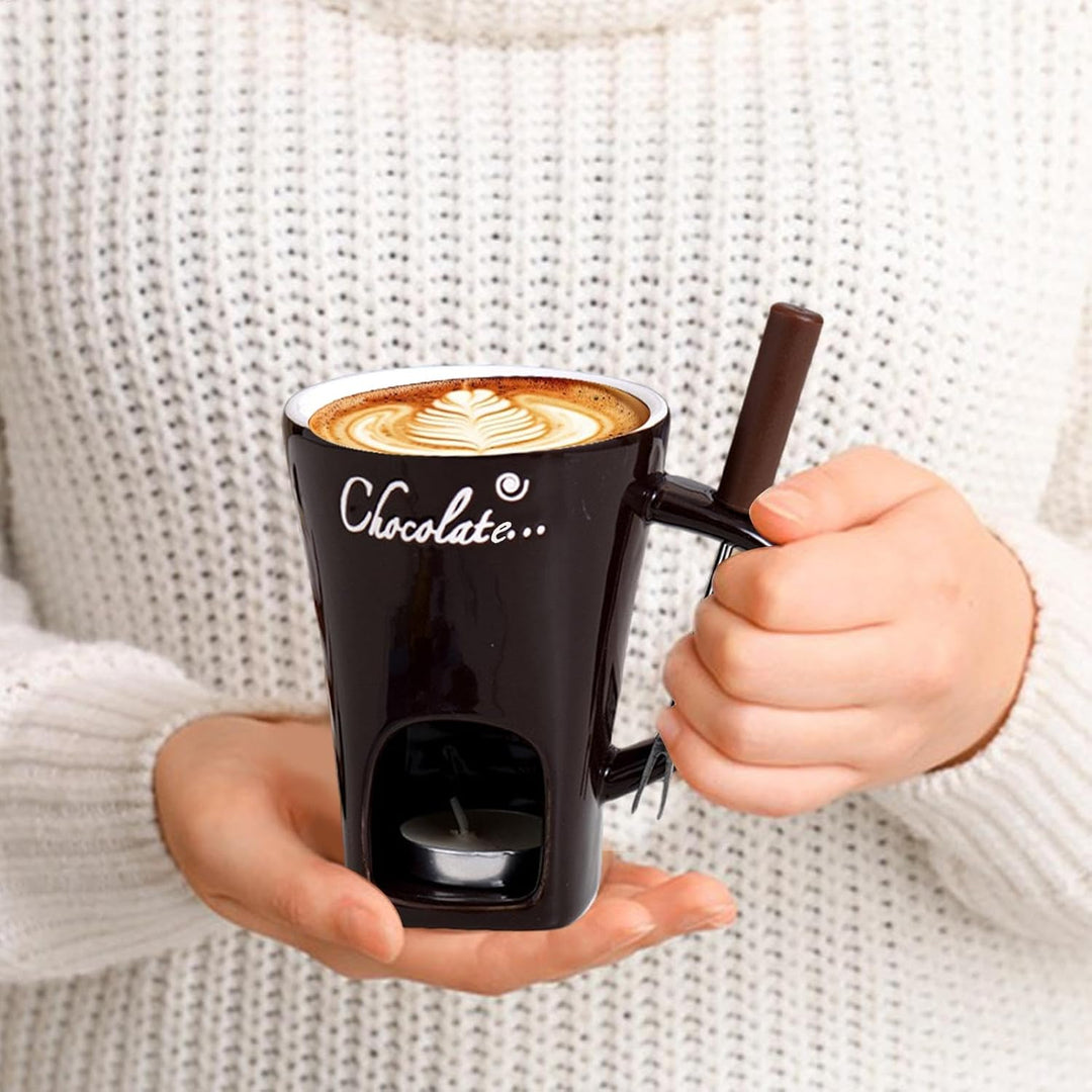Schokoladen Fondue Set - Schokofondue Teelicht Beheizt, Mit Fondue Gabeln, Keramik-Schokoladen-Schme