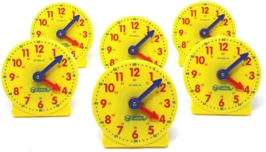 Learning Resources Big Time Mini-Lernuhren, ab 5 Jahren, 6 farbcodierte Lernuhren mit Zahnrädern, fö