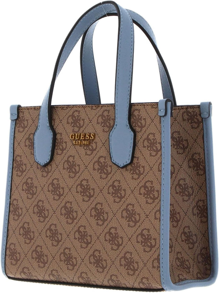 GUESS Damen Silvana Umhängetasche, Mini-Tragetasche, Tragegriff Oben Latte Logo/Schiefer, Latte Logo