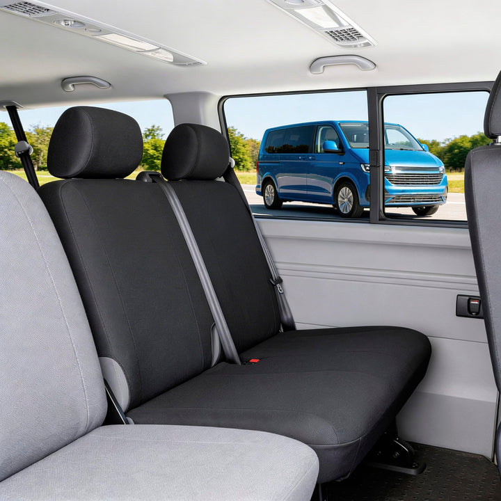 Walser Transporter Sitzbezüge Auto kompatibel mit VW T6, Doppelbank hinten, Auto Sitzbezüge aus Stof