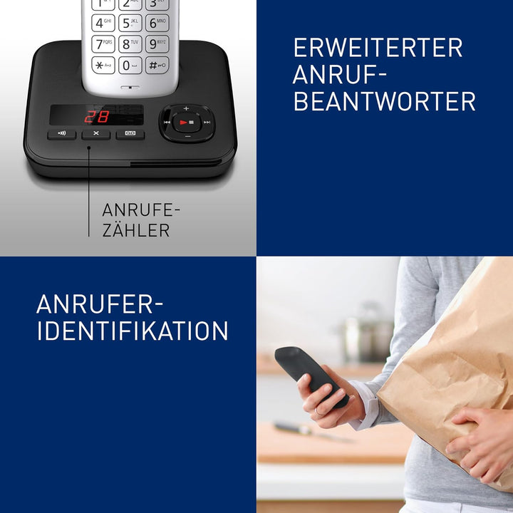 Panasonic KX-TGH723GS Schnurlostelefon mit Anrufbeantworter 3er Set (DECT Telefon, strahlungsarm, Fa