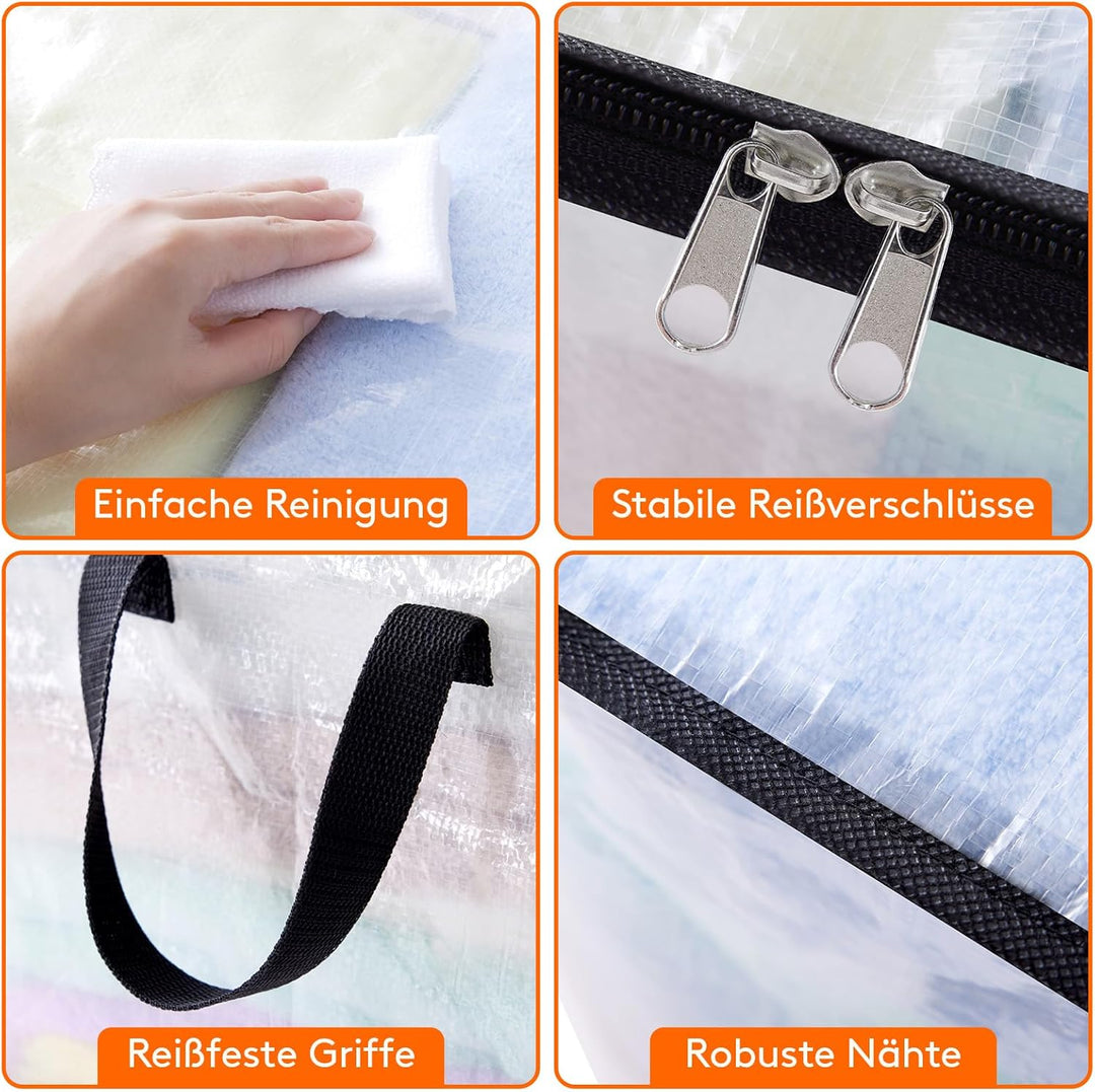 Lifewit 4 Stück Transparente Plastik Aufbewahrungstasche, 60L Kleideraufbewahrung Kleiderschrank Auf
