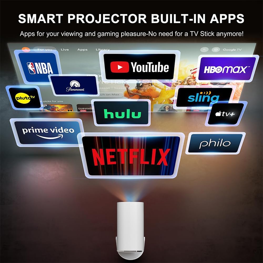 Mini Beamer, Smart Projektor Full HD 1080P, Klein Beamer Heimkino mit WiFi 6 und Bluetooth 5.2, Unte