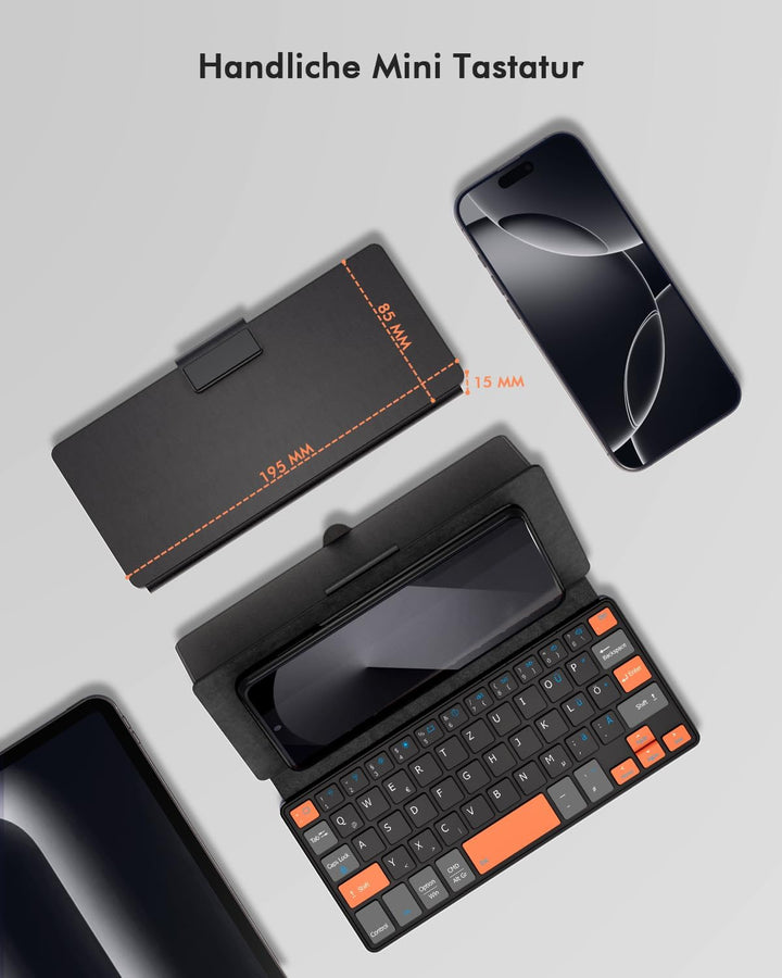 Doohoeek Dual Bluetooth Tastatur für Handy, Mini Tragbare Funktastatur für iPhone, iPad mini, Samsun