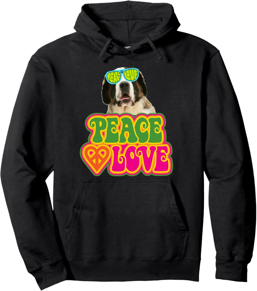 Peace Heart Love Dog Saint Bernard Pullover Hoodie