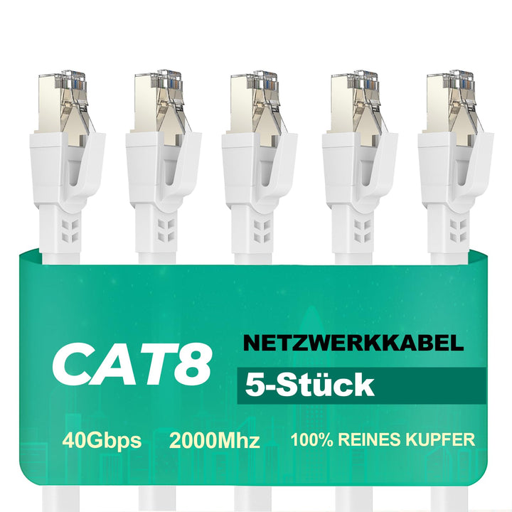 Ercielook Lan Kabel 2m-5 Stück - Hochgeschwindigkeits 40 Gbit/s Cat8-Netzwerkkabel für den Aussen- u
