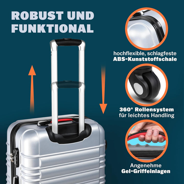 Monzana® Kofferset Baseline Hartschalen Koffer S-M-L-XL Gel-Griffe 4 Rollen ABS Hardcase Schloss Füs