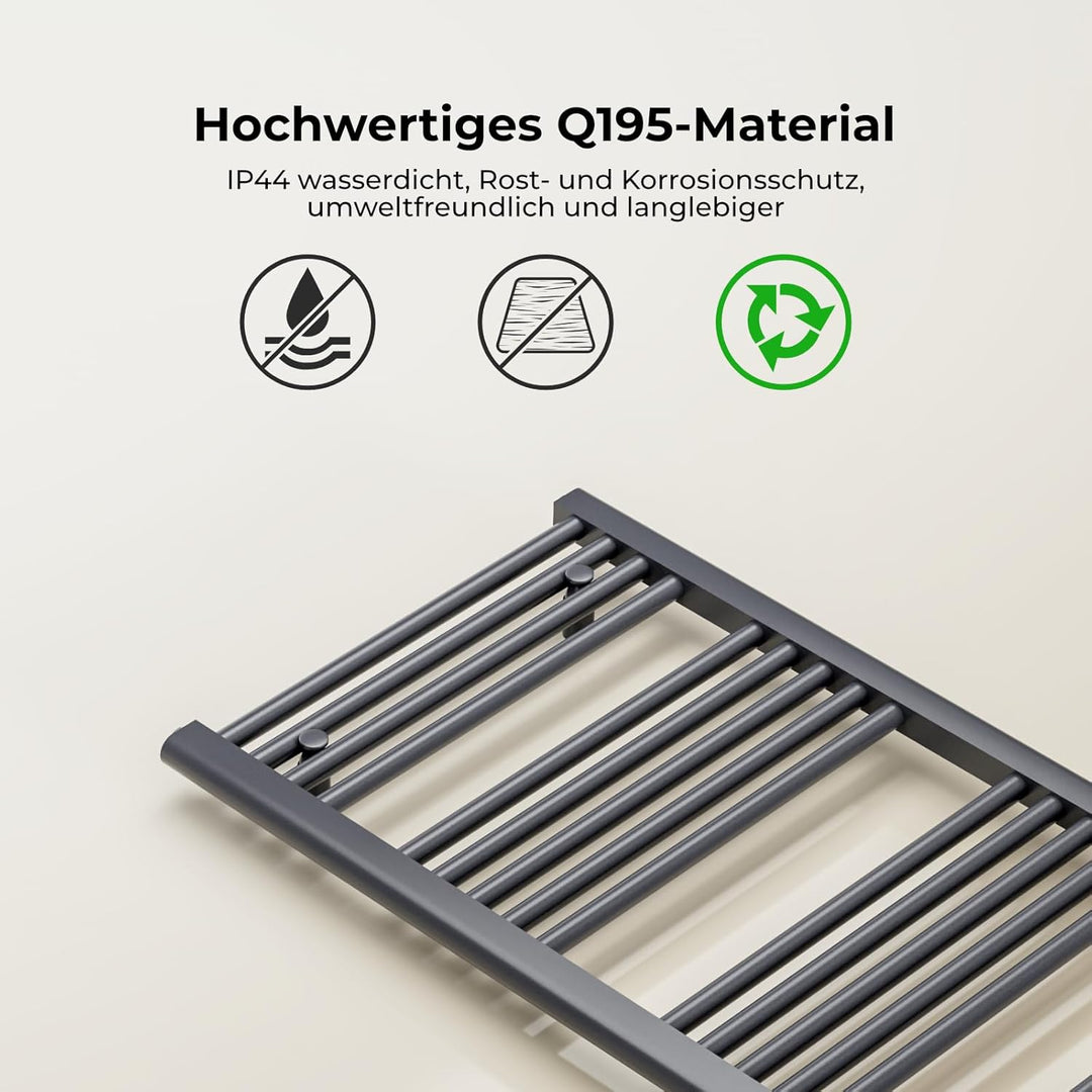 Heilmetz Badheizkörper Elektrisch mit Heizstab 500W Leistung 1000 x 500 mm Anthrazit Gerade Bad Heiz