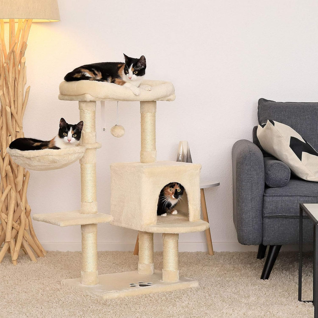 lionto Kratzbaum für Katzen mit Plüschball inkl. Glöckchen & Wandhalterung, Höhe 93 cm, Katzenbaum m